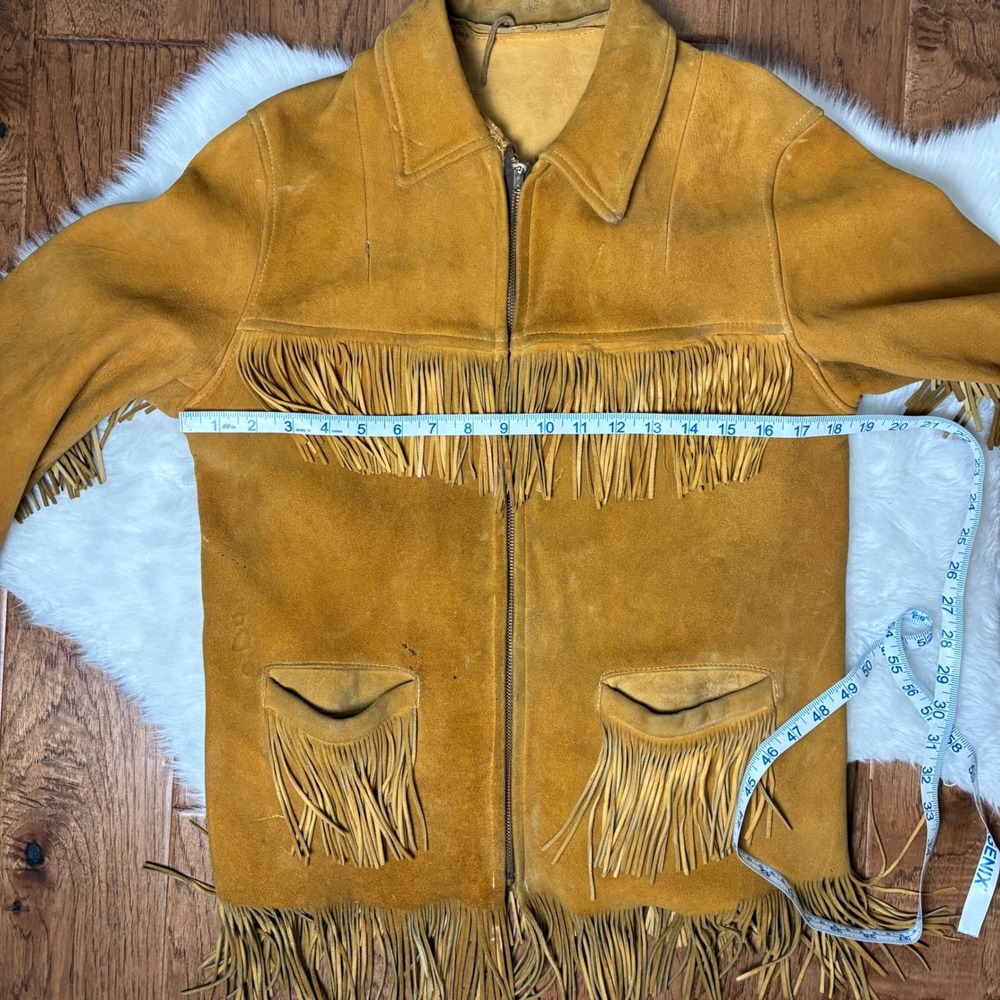 True Vintage 1940s 50s Western Buckskin Fringe‎ Jacket Conmar rectangular zip - Picture 13 of 16